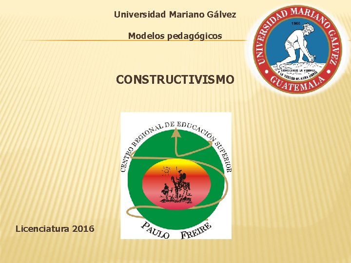 Universidad Mariano Gálvez Modelos pedagógicos CONSTRUCTIVISMO Licenciatura 2016 