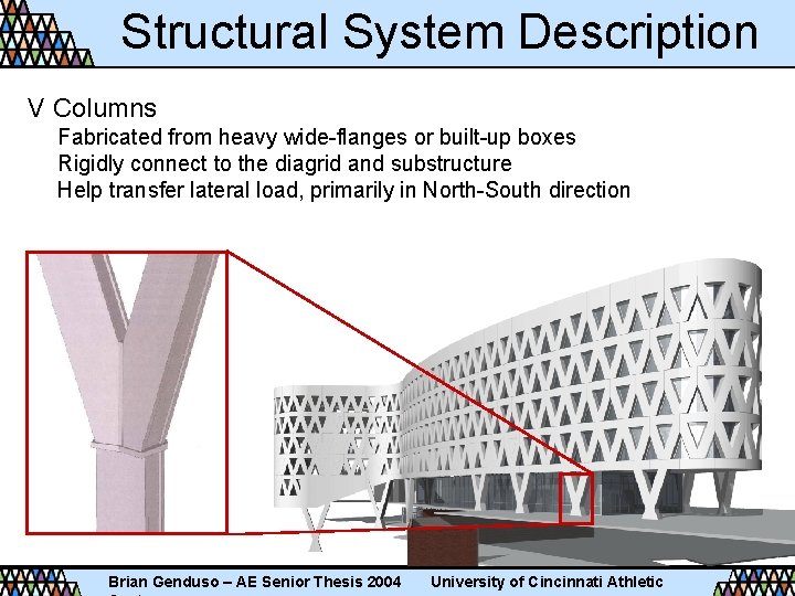 Structural System Description V Columns Fabricated from heavy wide-flanges or built-up boxes Rigidly connect