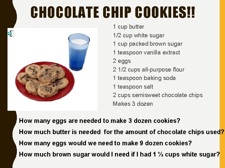 CHOCOLATE CHIP COOKIES!! 1 cup butter 1/2 cup white sugar 1 cup packed brown