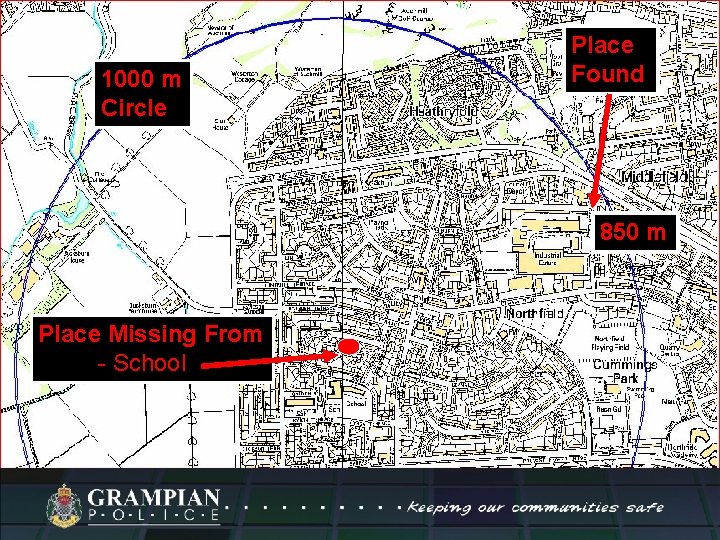 1000 m Circle Place Found 850 m Place Missing From - School 