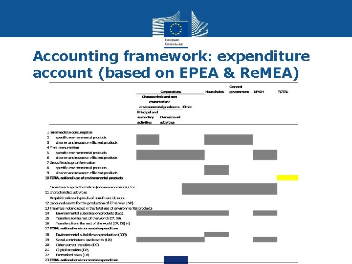 Accounting framework: expenditure account (based on EPEA & Re. MEA) 