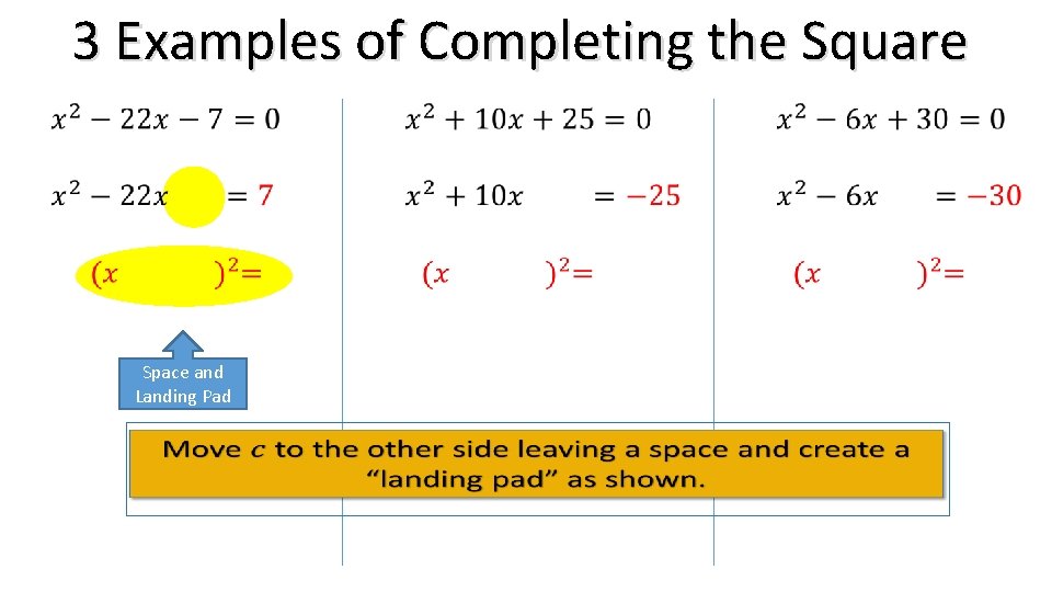 3 Examples of Completing the Square Space and Landing Pad 