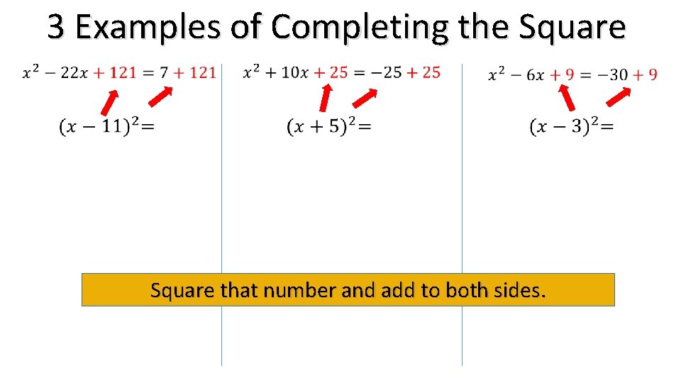 3 Examples of Completing the Square that number and add to both sides. 
