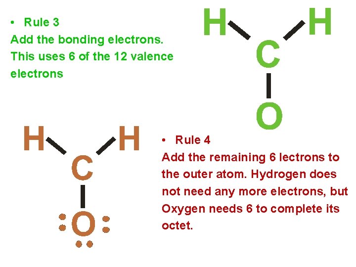  • Rule 3 Add the bonding electrons. This uses 6 of the 12