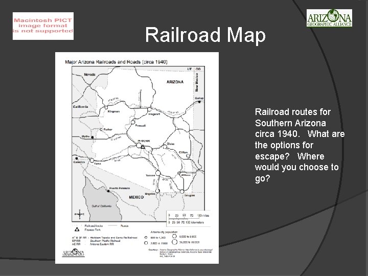 Railroad Map Railroad routes for Southern Arizona circa 1940. What are the options for