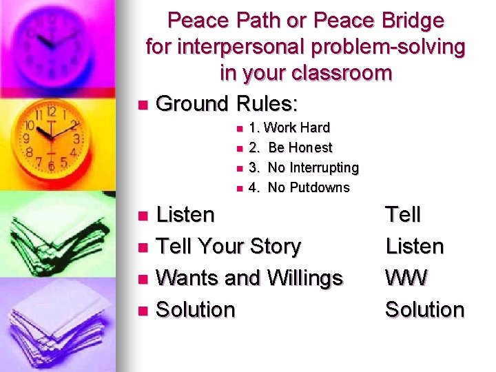 Peace Path or Peace Bridge for interpersonal problem-solving in your classroom n Ground Rules: Peace Path or Peace Bridge for interpersonal problem-solving in your classroom n Ground Rules: