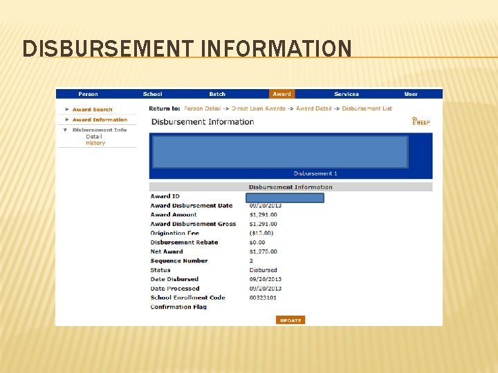 DISBURSEMENT INFORMATION 