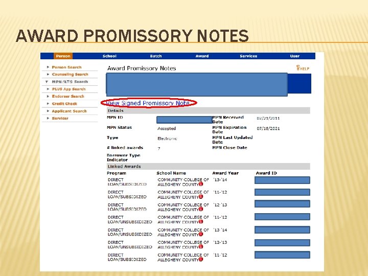 AWARD PROMISSORY NOTES 