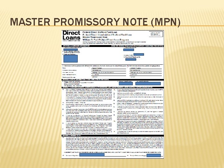 MASTER PROMISSORY NOTE (MPN) 