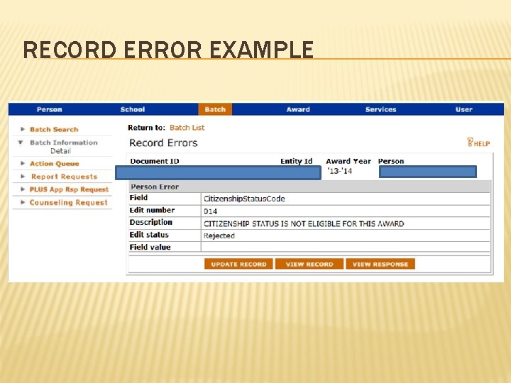 RECORD ERROR EXAMPLE 