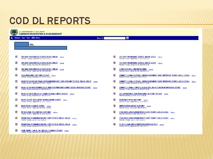 COD DL REPORTS 