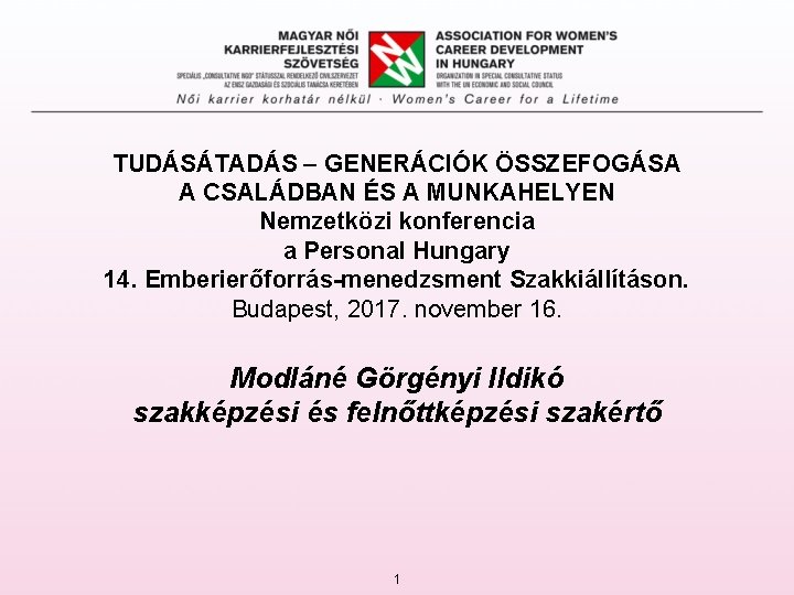 TUDÁSÁTADÁS – GENERÁCIÓK ÖSSZEFOGÁSA A CSALÁDBAN ÉS A MUNKAHELYEN Nemzetközi konferencia a Personal Hungary