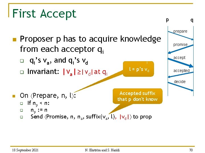 First Accept p q prepare n Proposer p has to acquire knowledge from each