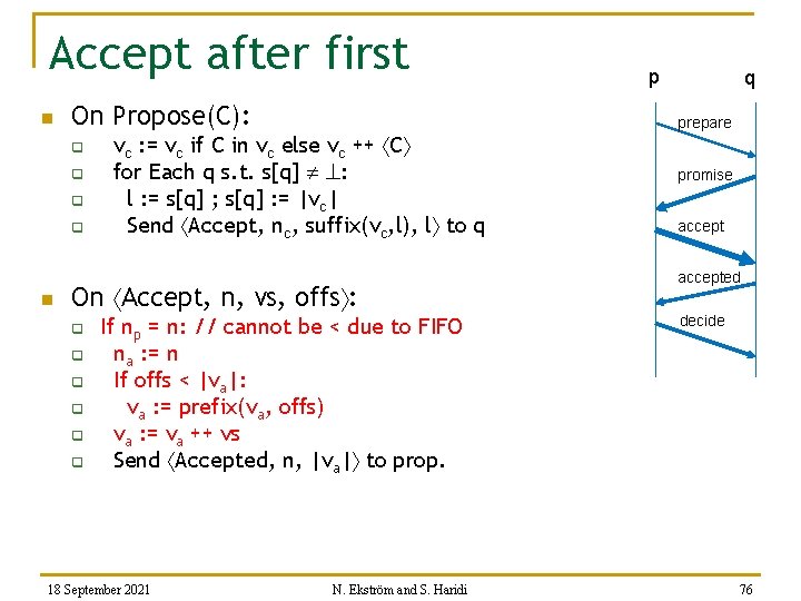Accept after first n On Propose(C): q q n vc : = vc if