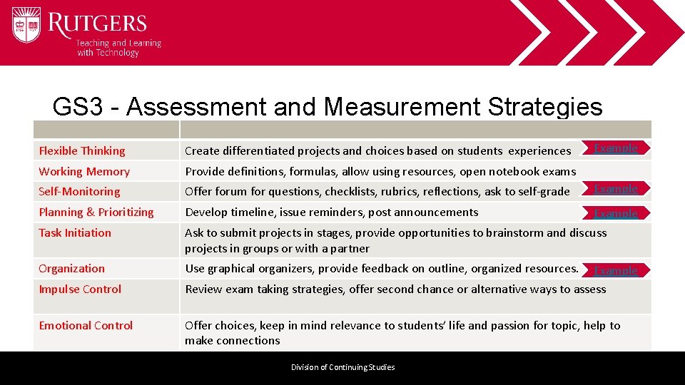 GS 3 - Assessment and Measurement Strategies Example Flexible Thinking Create differentiated projects and