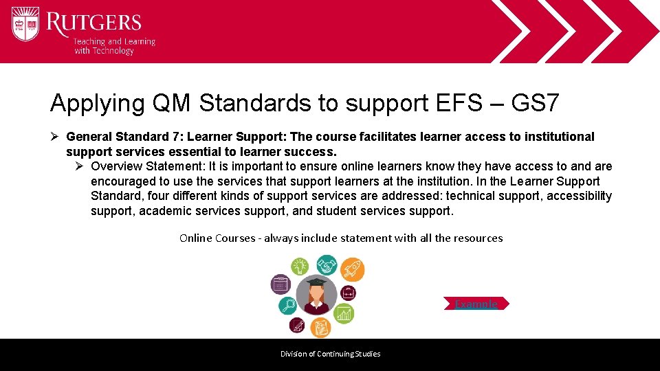 Applying QM Standards to support EFS – GS 7 Ø General Standard 7: Learner