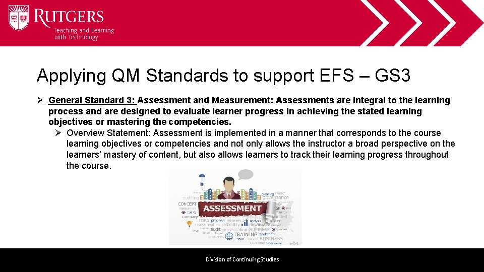 Applying QM Standards to support EFS – GS 3 Ø General Standard 3: Assessment