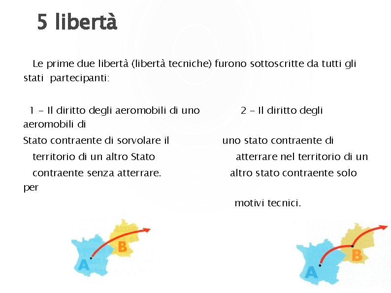 5 libertà Le prime due libertà (libertà tecniche) furono sottoscritte da tutti gli stati