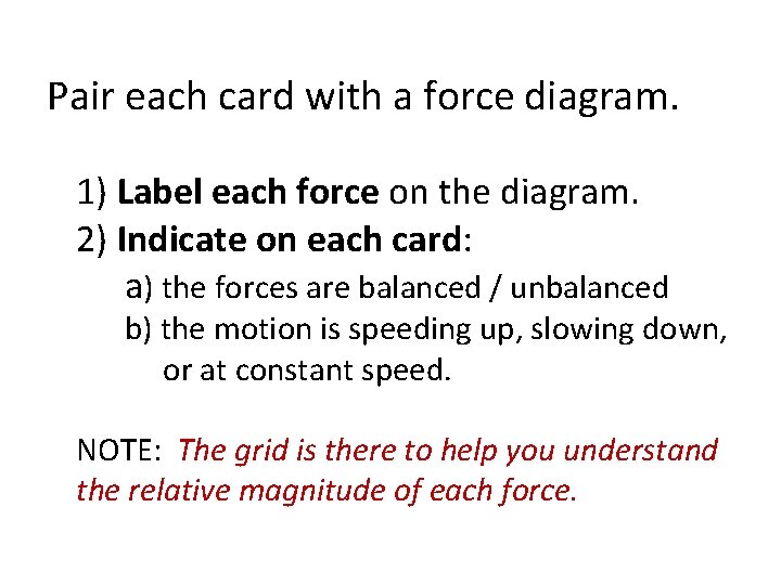 Pair each card with a force diagram. 1) Label each force on the diagram.