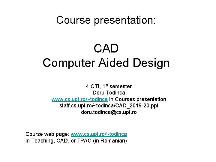 Course presentation CAD Computer Aided Design 4 CTI