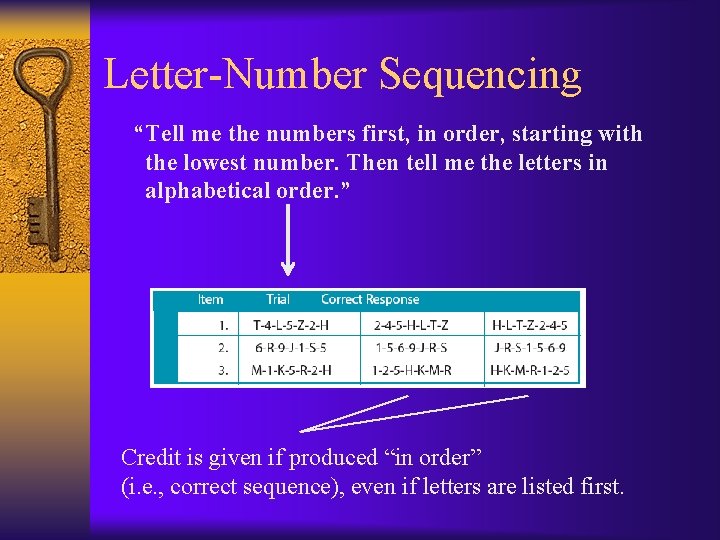 Letter-Number Sequencing “Tell me the numbers first, in order, starting with the lowest number.