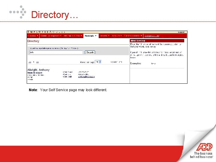 Directory… Note: Your Self Service page may look different. 