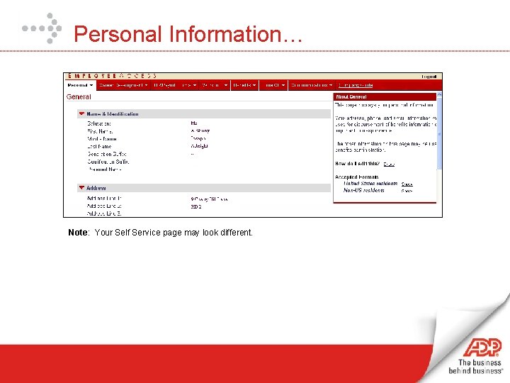 Personal Information… Note: Your Self Service page may look different. 
