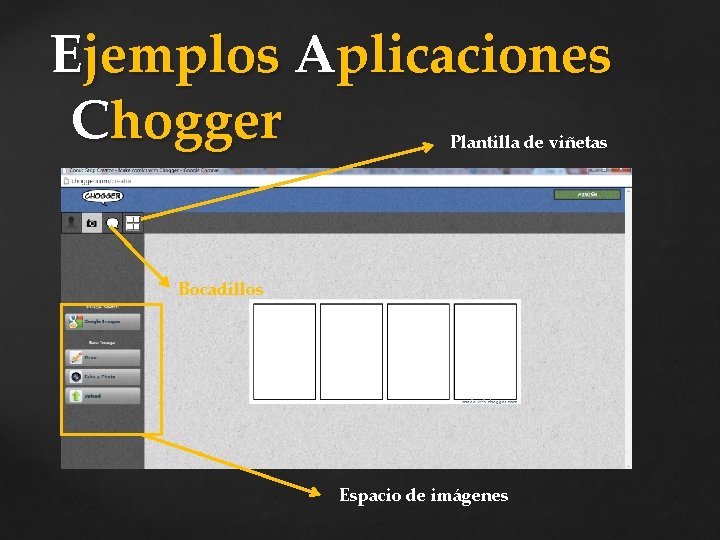 Ejemplos Aplicaciones Chogger Plantilla de viñetas Bocadillos Espacio de imágenes 