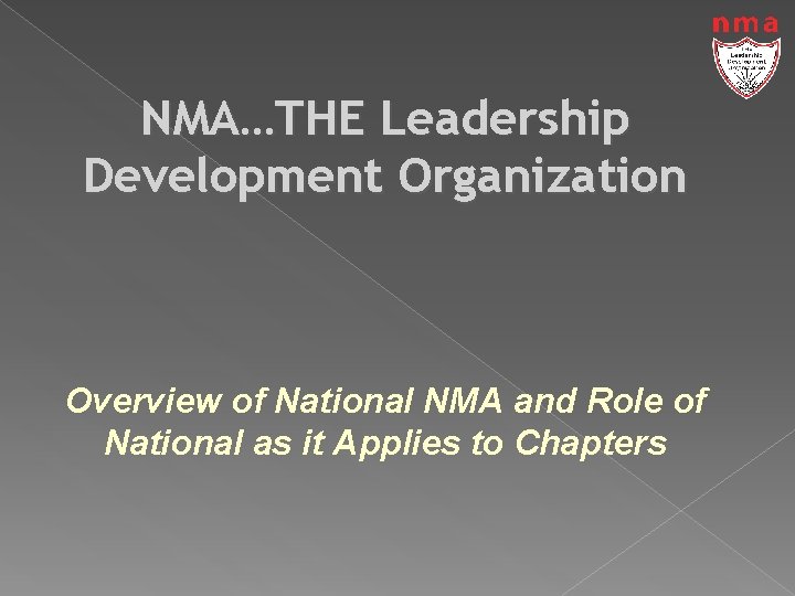 NMA…THE Leadership Development Organization Overview of National NMA and Role of National as it