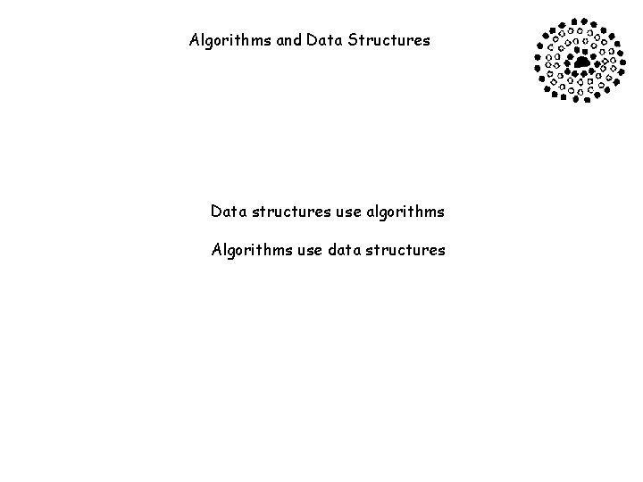 Algorithms and Data Structures Data structures use algorithms Algorithms use data structures 