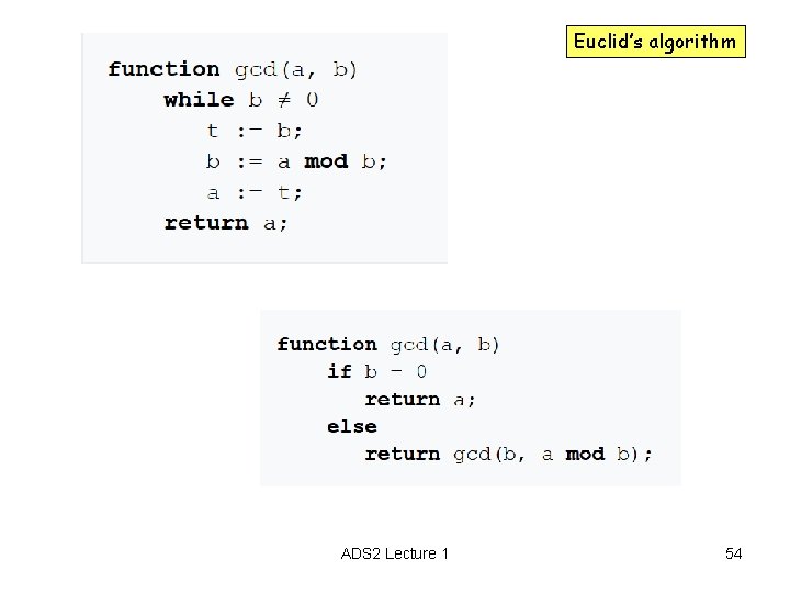 Euclid’s algorithm ADS 2 Lecture 1 54 