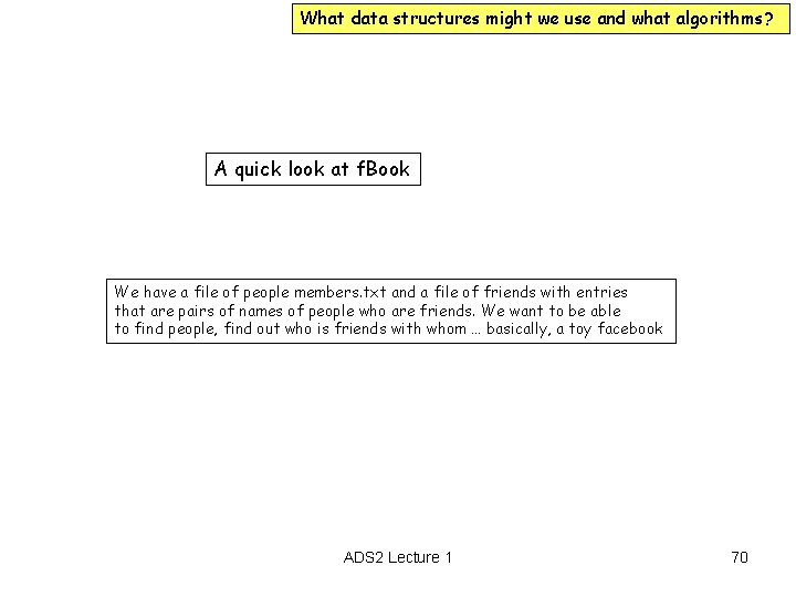 What data structures might we use and what algorithms? A quick look at f.