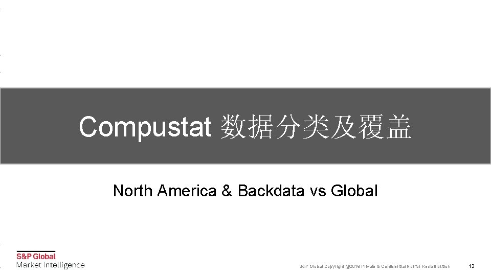 Compustat 数据分类及覆盖 North America & Backdata vs Global S&P Global Copyright @2019 Private &