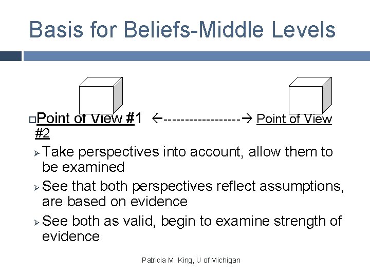 Basis for Beliefs-Middle Levels Point of View #1 --------- Point of View #2 Take