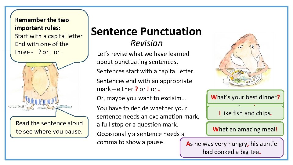Remember the two important rules: Start with a capital letter End with one of