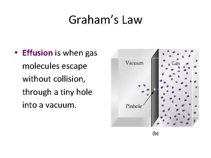 Graham’s Law • Effusion is when gas molecules escape without collision, through a tiny