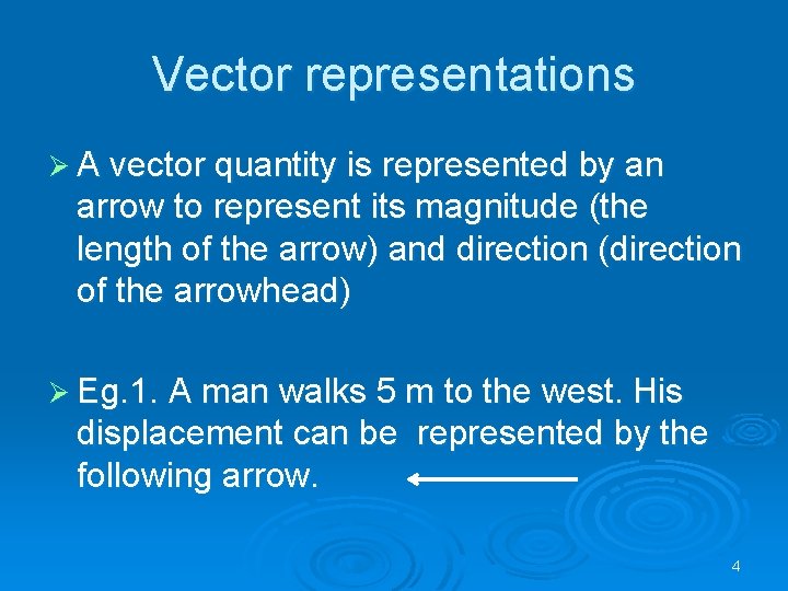 Vector representations Ø A vector quantity is represented by an arrow to represent its