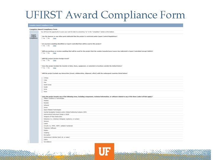 UFIRST Award Compliance Form 