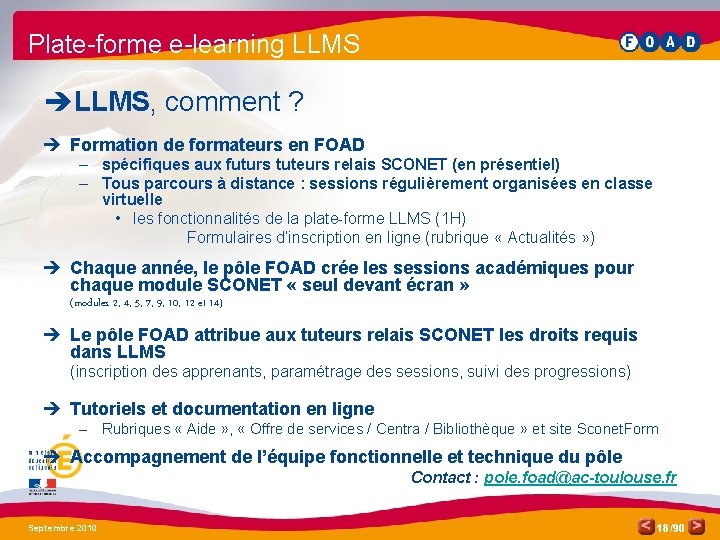 Plate-forme e-learning LLMS èLLMS, comment ? è Formation de formateurs en FOAD – spécifiques