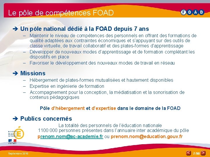 Le pôle de compétences FOAD è Un pôle national dédié à la FOAD depuis