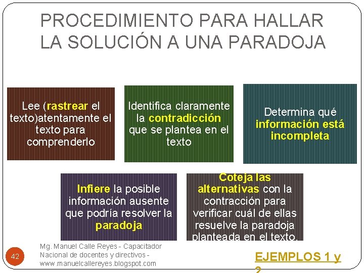 PROCEDIMIENTO PARA HALLAR LA SOLUCIÓN A UNA PARADOJA Lee (rastrear el texto)atentamente el texto