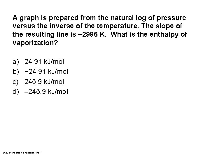 A graph is prepared from the natural log of pressure versus the inverse of