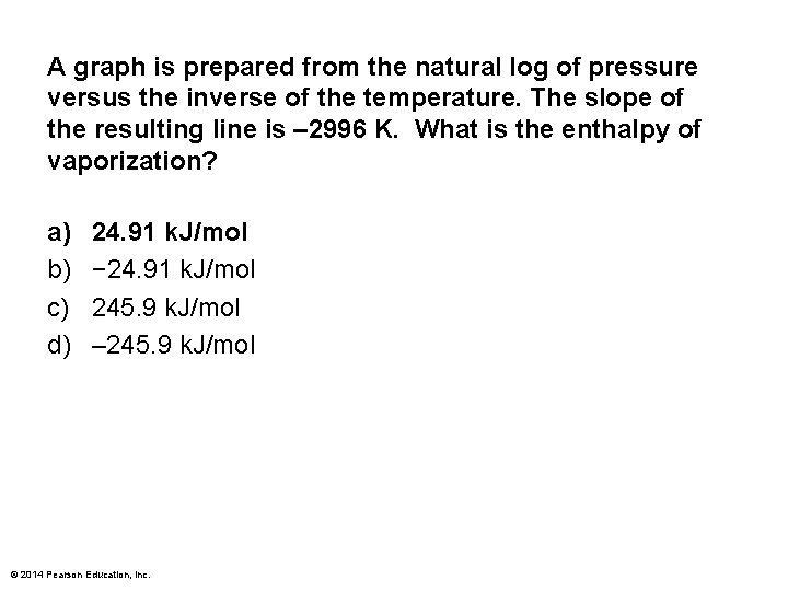 A graph is prepared from the natural log of pressure versus the inverse of