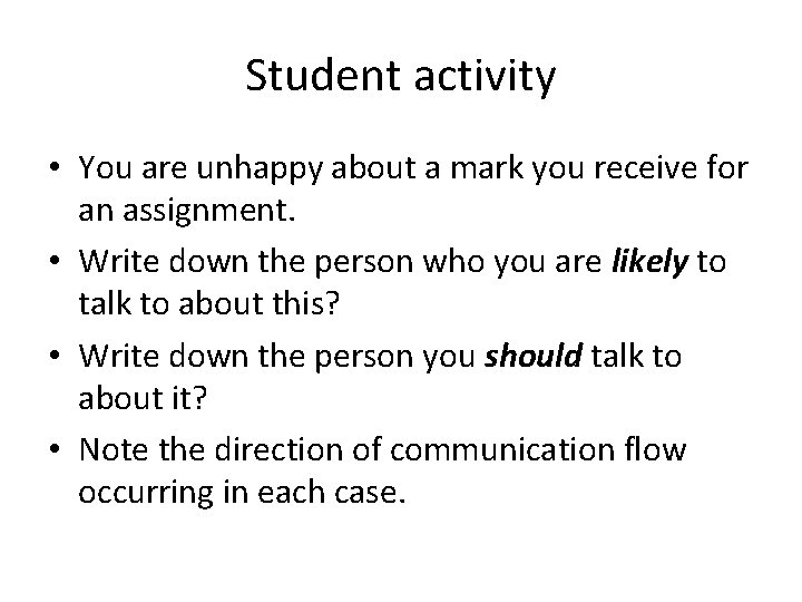 Student activity • You are unhappy about a mark you receive for an assignment.
