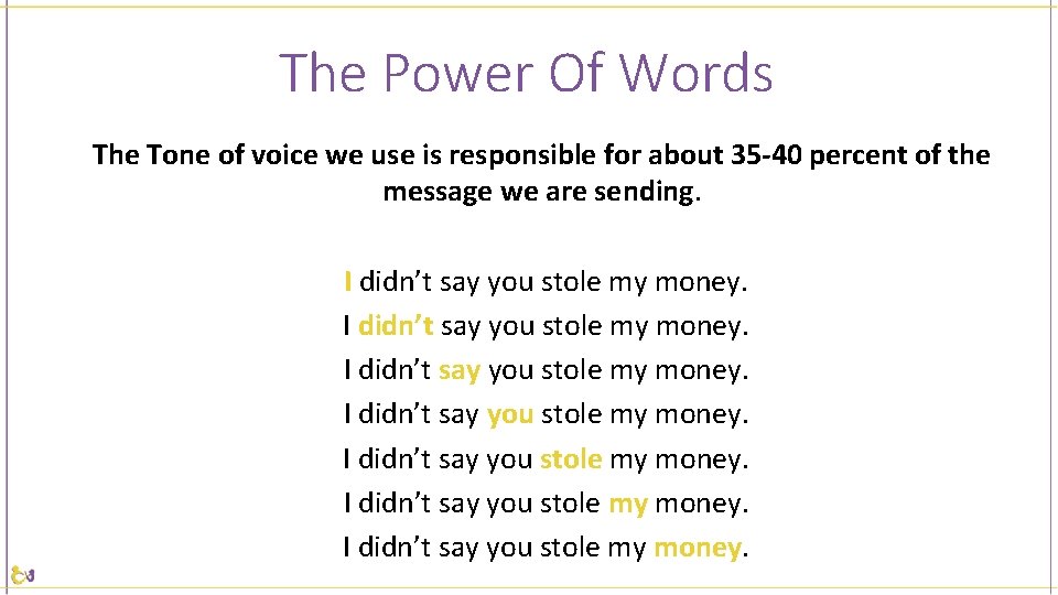 The Power Of Words The Tone of voice we use is responsible for about