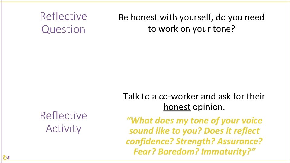 Reflective Question Be honest with yourself, do you need to work on your tone?