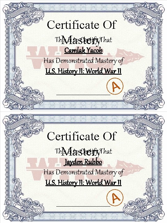 Certificate Of This is to Certify That Mastery Camlak Yacob Has Demonstrated Mastery of