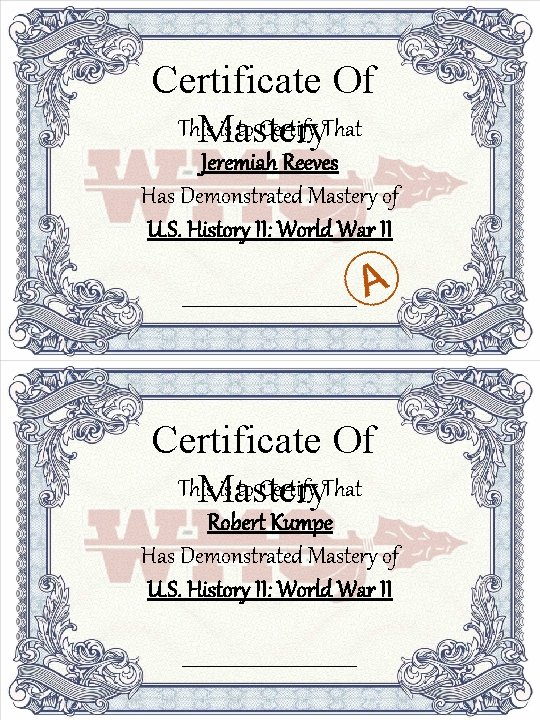 Certificate Of This is to Certify That Mastery Jeremiah Reeves Has Demonstrated Mastery of