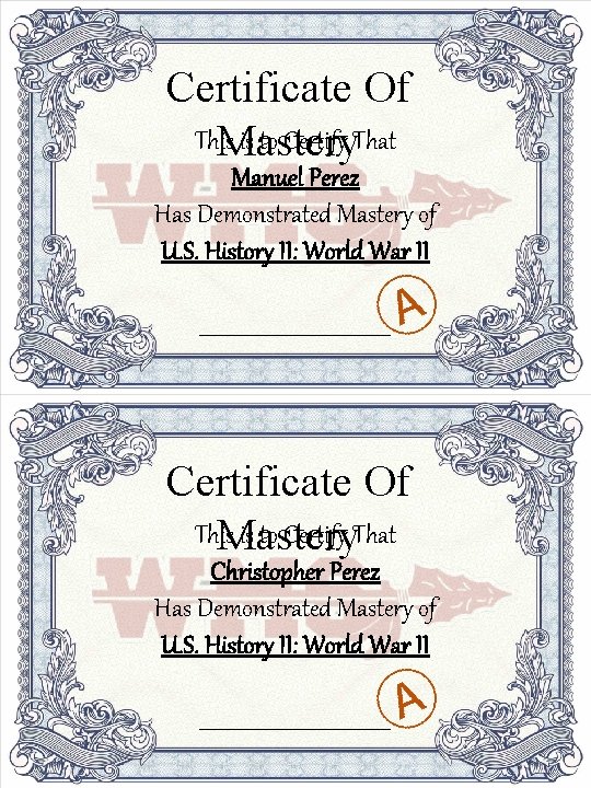Certificate Of This is to Certify That Mastery Manuel Perez Has Demonstrated Mastery of