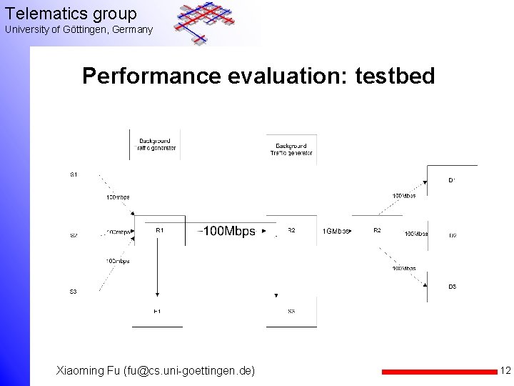 Telematics group University of Göttingen, Germany Performance evaluation: testbed Xiaoming Fu (fu@cs. uni-goettingen. de)